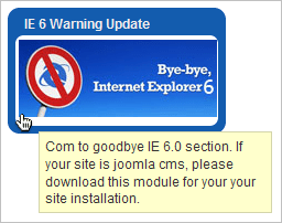 Extensions of the month! IE 6 Warning Update v1.5